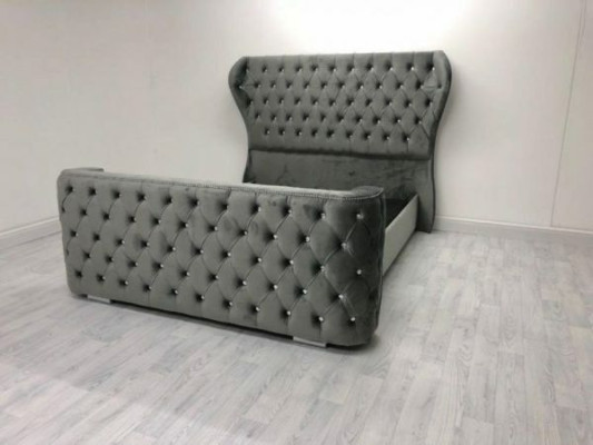 Gray Chesterfield Bed Designer Bedroom Furniture English Upholstered Bed