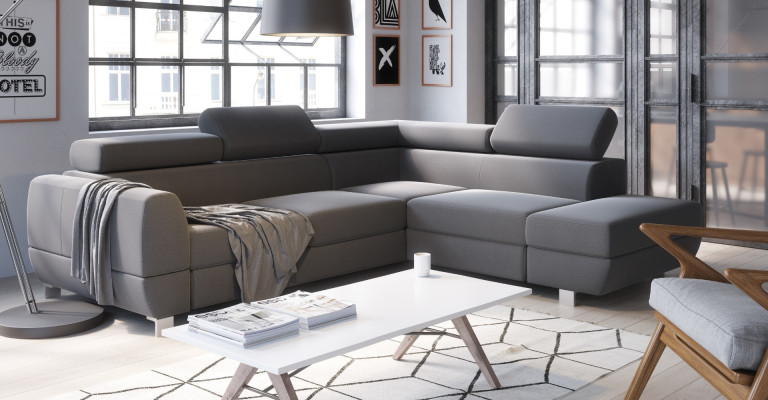 Modern gray corner sofa with bed mechanism