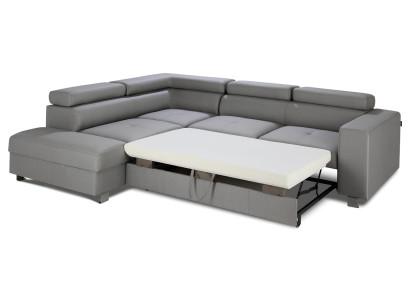 Gray corner sofa with bed function, modern L-shaped design