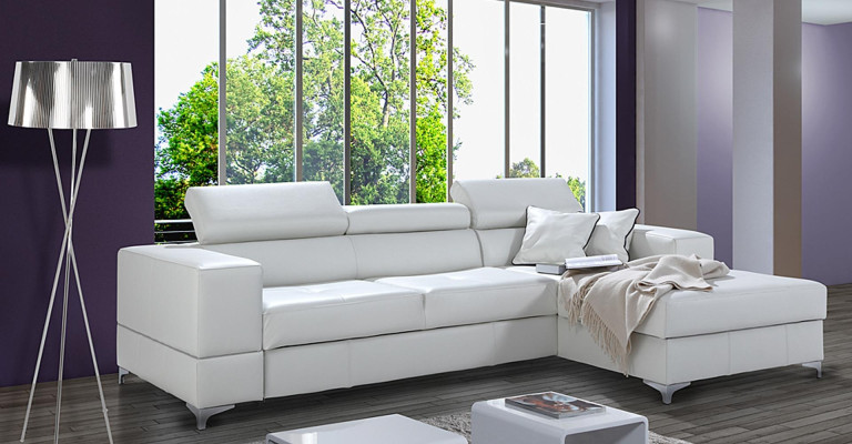 Modern L sofa made of fabric with storage space for the bed
