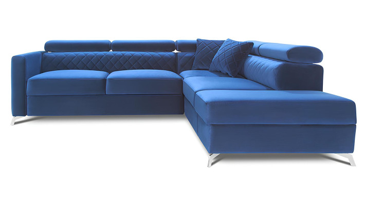 Corner sofa with bed function, upholstered, blue