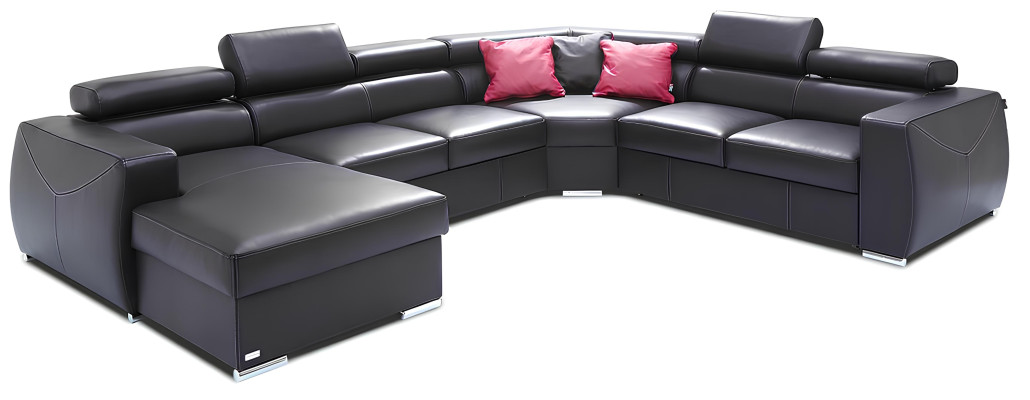 XXL sofa bed with soft cover made of 100% genuine leather for the living room