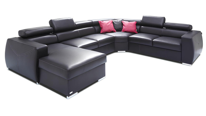 XXL sofa bed with soft cover made of 100% genuine leather for the living room
