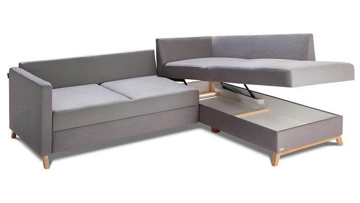 L-shaped fabric corner sofa with bed function, new corner sofa with storage space for the bed
