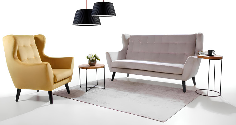 Yellow designer relaxation chair for in front of the TV