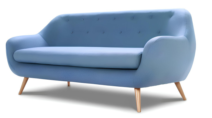 Modern two-seater Chesterfield sofa made of blue fabric