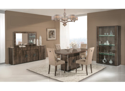 Dining room furniture set with table, chairs, chest of drawers, mirror and display cabinet of 8 pieces