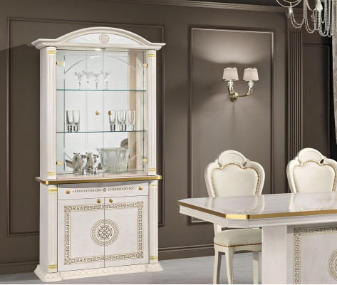 Luxury dining table chair dresser mirror showcase set 8 pieces