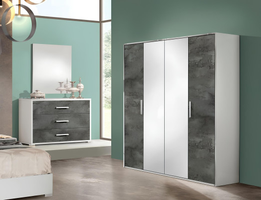 Bedroom furniture set bed nightstand wardrobe chest of drawers mirror double new 6 pieces.