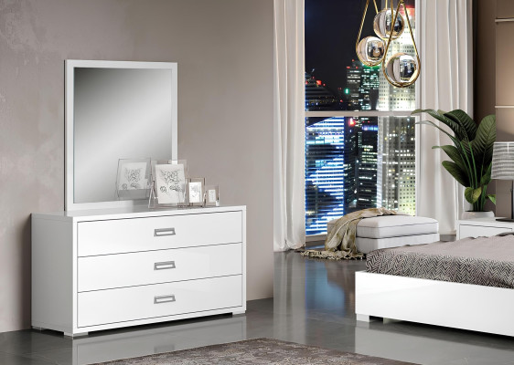 Modern white dresser set with mirror