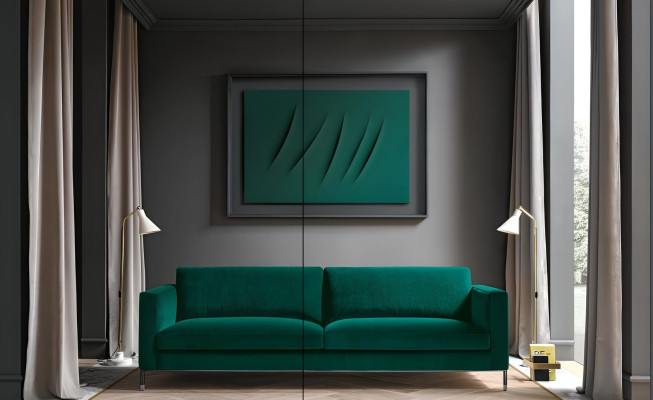 Green fabric sofa for two people