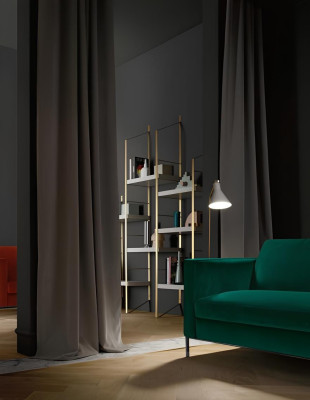 Green fabric sofa for two people