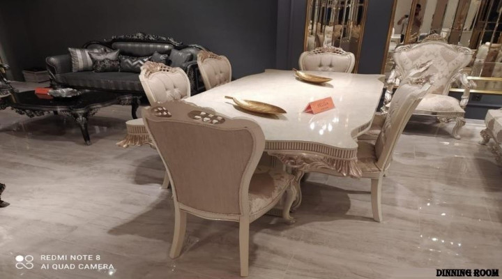 Luxury wooden table set table 6x armchairs complete set 7pcs