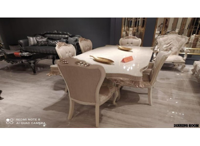 Luxury wooden table set table 6x armchairs complete set 7pcs