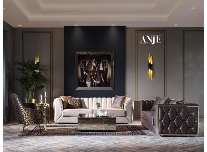 White three-seater sofa in stainless steel textile furniture living room