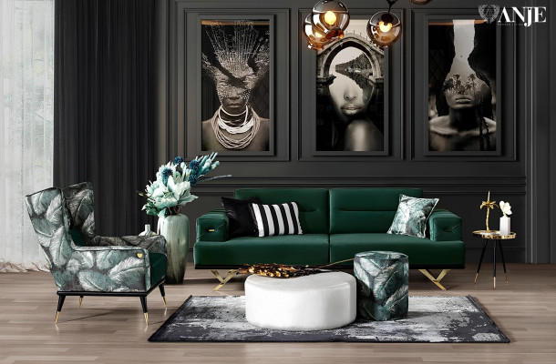 Luxury sofa set for living room with three-seater sofa, coffee table, and armchair 6 pieces