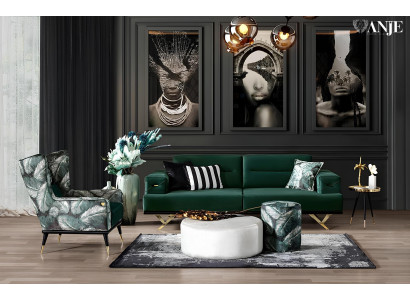 Luxury sofa set for living room with three-seater sofa, coffee table, and armchair 6 pieces