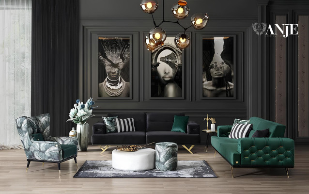 Luxury green ottoman for upholstered living room furniture