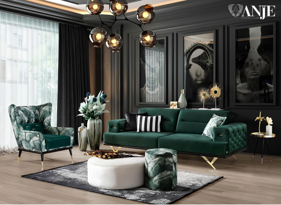 Luxury green ottoman for upholstered living room furniture