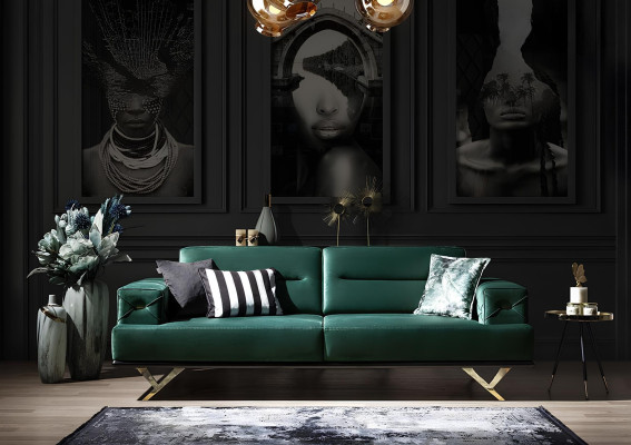 Sofa set for living room three-seater green stainless steel furniture new