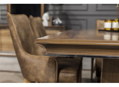 Furniture set of 9 pieces, including a table, chairs, a chest of drawers, and a mirror