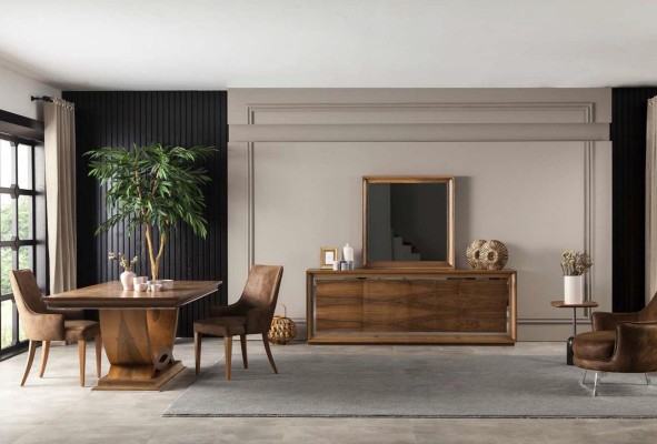 Luxury leather-covered kitchen chair with brown leather pattern
