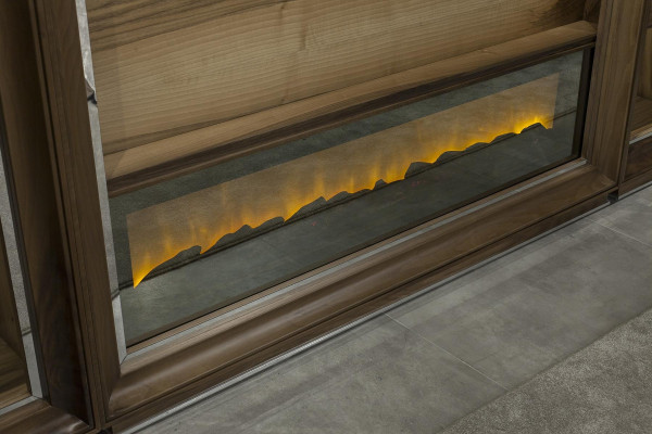 Luxury living room wall, 448 cm, with wooden fireplace