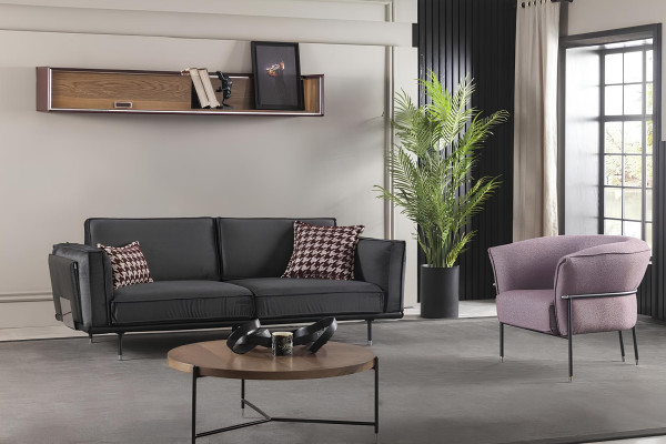 Italian style furniture, gray sofa, cushions, loft, 3 pieces