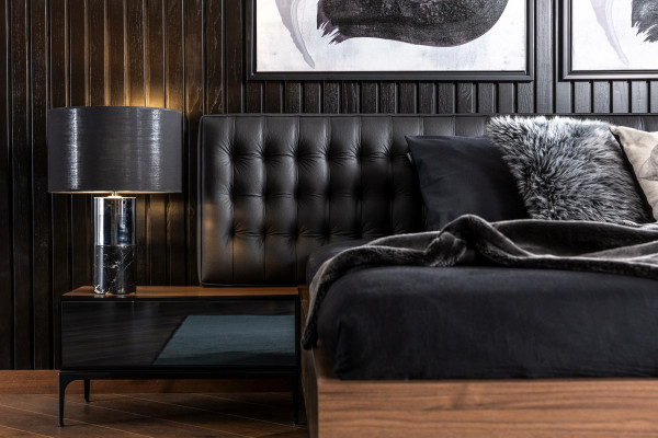 Luxury nightstand with brown glass doors