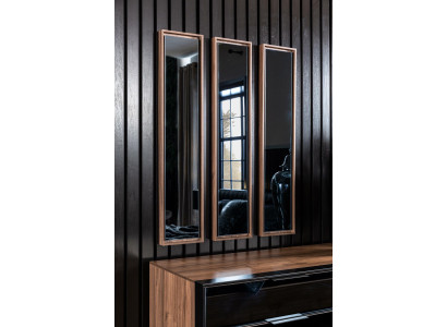 Luxury triple mirror with brown frame