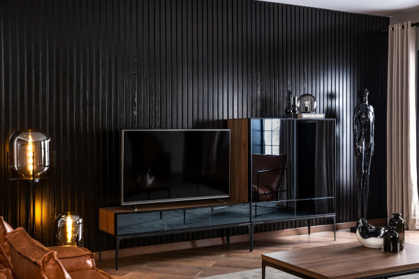 Beige, black and brown cabinet for the living room