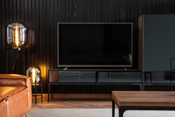 Beige, black and brown cabinet for the living room