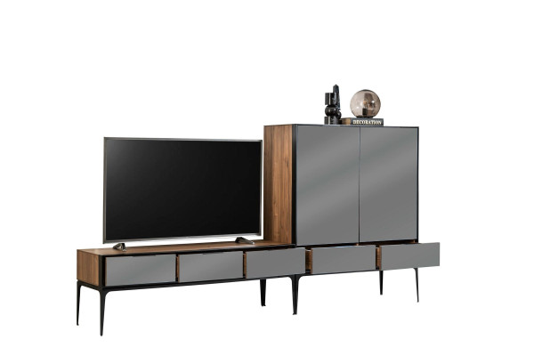 Beige, black and brown cabinet for the living room