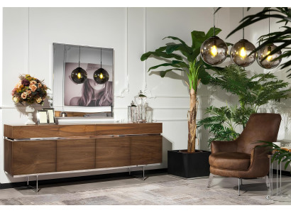 Dining table with 4 armchairs, solid, mirror