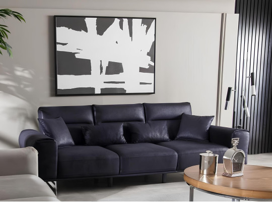 Black, soft and luxurious sofa for three people