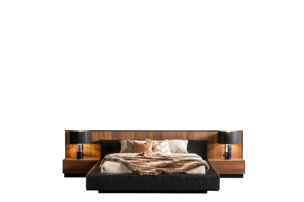 Bedroom furniture set of 5 pieces with bed, nightstands, and chest of drawers