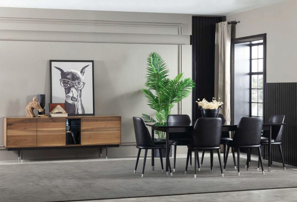 Mustat 7-piece kitchen furniture with modern and comfortable chairs