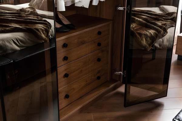 Brown glass cabinet with glass doors