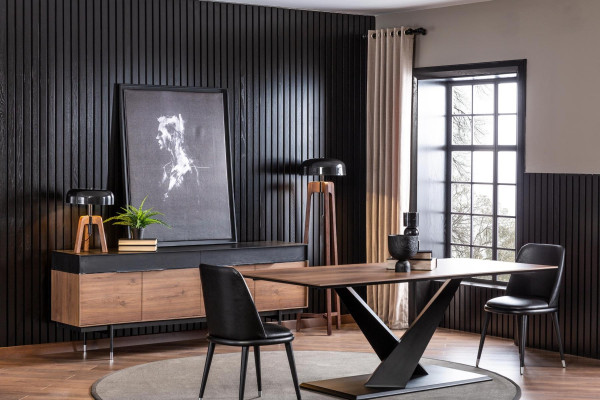 Luxurious black leather armchair, upholstered chairs, designed furniture for the living room and kitchen