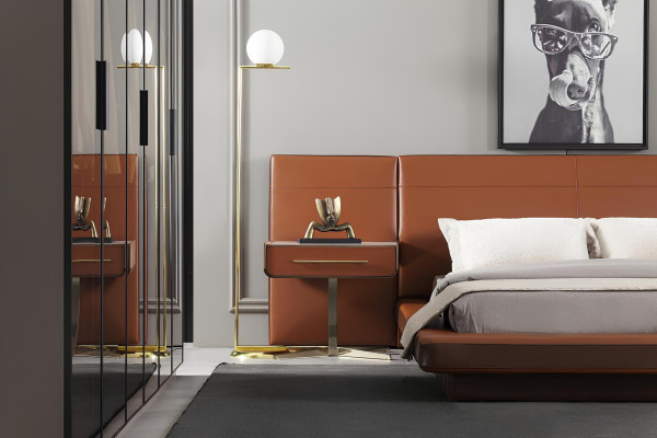 Luxury terracotta bed set with headboard, nightstand and 4 nightstands