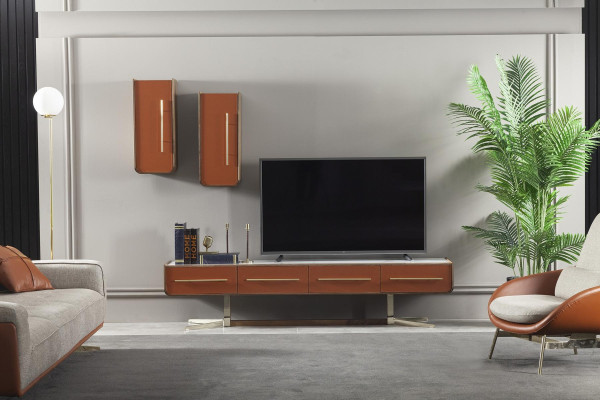 Multifunctional wall shelf made of orange steel