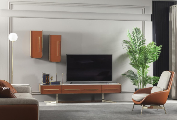Multifunctional wall shelf made of orange steel