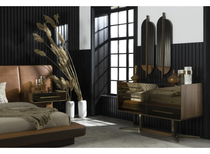 Luxury wall mirror in modern style with brown frame 104x31cm