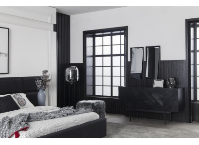 Four-piece black bedroom furniture set, luxury set with new storage space