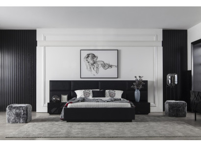 Mustat bedroom furniture, 3-piece nightstand, leather bed