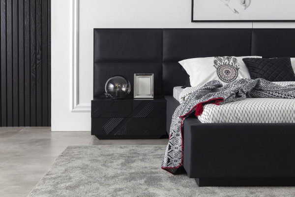 Mustat bedroom furniture, 3-piece nightstand, leather bed