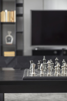 High-quality black living room wall with two-piece table