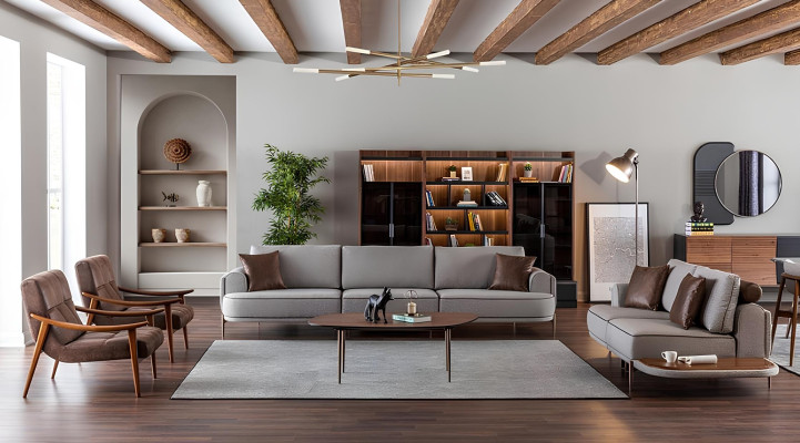 Gray 32-person sofa table set