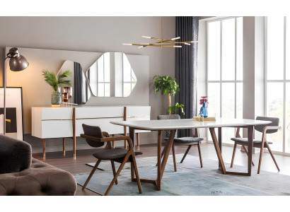 Dining set, table, chairs, nightstand 9 pieces white wood