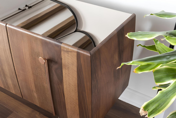 Mobile mirror cabinet made of brown wood, 2-piece set